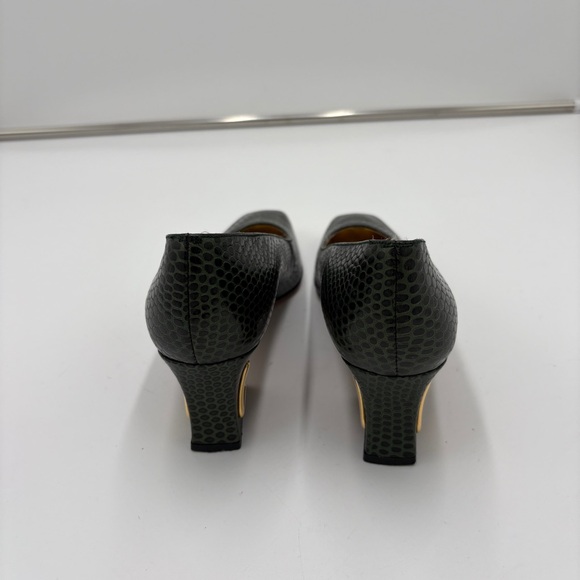 Vintage Timothy Hitsman Snakeskin Green Leather Gold Heel Square Toe Size 7.5 N - Picture 5 of 7